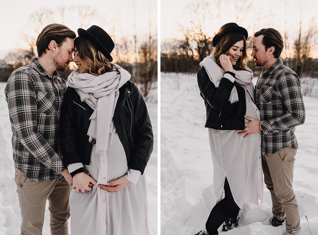 Babyauchshooting Maternity Schwangerschaft Babybauch Momtobe Osnabrück Melle Niedersachsen Lichterglanz Fotografie Münster Minden Telgte Heideshooting Heide Couple Shooting Paarfotografie Schneeshooting Schnee